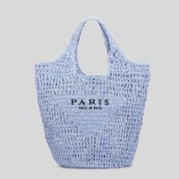 Women's Small Fabric Letter Vacation Weave Square Open Handbag Straw Bag sku image 3
