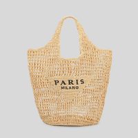 Women's Small Fabric Letter Vacation Weave Square Open Handbag Straw Bag sku image 2