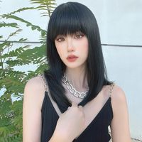 Women's Fashion Street High Temperature Wire Bangs Long Straight Hair Wigs main image 5