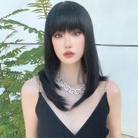 Women's Fashion Street High Temperature Wire Bangs Long Straight Hair Wigs sku image 1