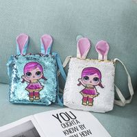 Girl's Small Pu Leather Cartoon Cute Sequins Square Zipper Crossbody Bag main image 4