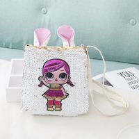 Girl's Small Pu Leather Cartoon Cute Sequins Square Zipper Crossbody Bag sku image 1