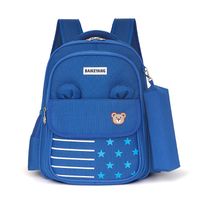 Waterproof Color Block Bear Heart Shape School Daily School Backpack sku image 1