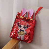 Filles Petit Faux Cuir Dessin Animé Mignon Paillettes Carré Fermeture Éclair Sac Bandoulière main image 3