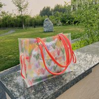 Women's Large All Seasons Pvc Canvas Heart Shape Fashion Transparent Square String Tote Bag Underarm Bag main image 1