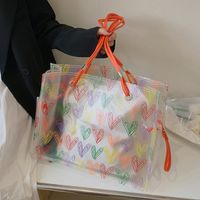 Women's Large All Seasons Pvc Canvas Heart Shape Fashion Transparent Square String Tote Bag Underarm Bag sku image 3