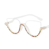 Women's Fashion Solid Color Ac Special-shaped Mirror Diamond Half Frame Glasses sku image 2