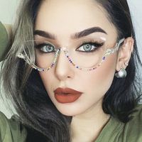 Women's Fashion Solid Color Ac Special-shaped Mirror Diamond Half Frame Glasses main image 1