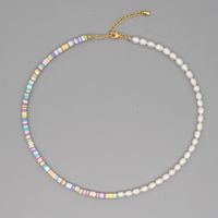 Baroque Natural Pearl Bohemian Short Necklace Handmade 4mm Colorful Clay Necklace Jewelry Wholesale Nihaojewelry sku image 4