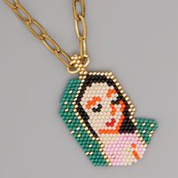 Religion Virgin Mary Hug Jesus Ethnic Style Rice Beads Woven Handmade Titanium Steel  Necklace sku image 1