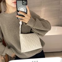 Women's Medium Pu Leather Solid Color Streetwear Embroidery Square Zipper Ruched Bag main image 5