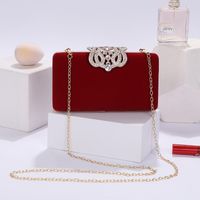 Red Black Navy Blue Pu Leather Solid Color Rhinestone Square Clutch Evening Bag sku image 1