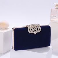 Red Black Navy Blue Pu Leather Solid Color Rhinestone Square Clutch Evening Bag sku image 3