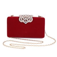 Red Black Navy Blue Pu Leather Solid Color Rhinestone Square Clutch Evening Bag main image 2