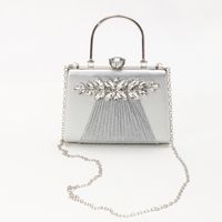 Yellow Black Silver Pu Leather Solid Color Rhinestone Square Folds Clutch Evening Bag main image 4