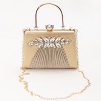 Yellow Black Silver Pu Leather Solid Color Rhinestone Square Folds Clutch Evening Bag sku image 1