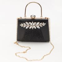 Yellow Black Silver Pu Leather Solid Color Rhinestone Square Folds Clutch Evening Bag main image 2