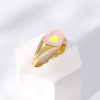 Fashion Heart Shape Copper Open Ring Enamel Gold Plated Copper Rings 1 Piece main image 4