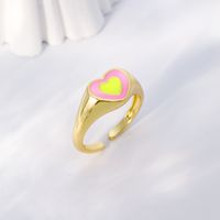 Fashion Heart Shape Copper Open Ring Enamel Gold Plated Copper Rings 1 Piece main image 3