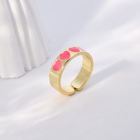 Fashion Heart Shape Copper Open Ring Enamel Gold Plated Copper Rings 1 Piece main image 1