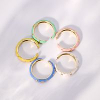 Fashion Heart Shape Copper Open Ring Enamel Gold Plated Copper Rings 5 Piece Set main image 3