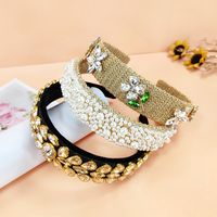 Baroque Style Flower Artificial Gemstones Inlay Gem Rhinestones Pearl Hair Band 1 Piece main image 3