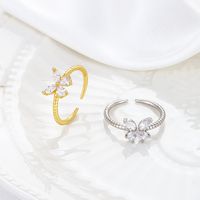 Simple Style Butterfly Copper Inlay Zircon Open Ring main image 2