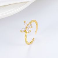 Simple Style Butterfly Copper Inlay Zircon Open Ring main image 5