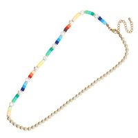 21 Glass Beads Handmade Beaded Stainless Steel Lobster Clasp Rainbow Little Daisy Necklace Women's Simple Clavicle Necklace sku image 8