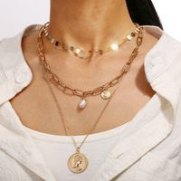 Creative Retro Head Stamp Beads Double Layer Necklace Nhpj138241 sku image 13