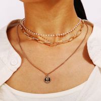 Creative Retro Head Stamp Beads Double Layer Necklace Nhpj138241 sku image 9