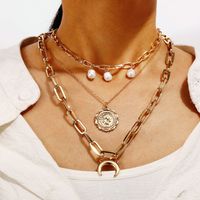 Creative Retro Head Stamp Beads Double Layer Necklace Nhpj138241 sku image 11