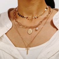 Creative Retro Head Stamp Beads Double Layer Necklace Nhpj138241 sku image 14