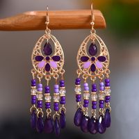 Fashion Gold-plated Long Tassel Earrings Retro Flower Drop Oil Alloy Earrings sku image 1