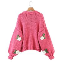 Vintage Style Flower Knitted Fabric V Neck Long Sleeve Regular Sleeve Button Sweater main image 4