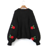 Vintage Style Flower Knitted Fabric V Neck Long Sleeve Regular Sleeve Button Sweater main image 3