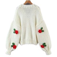 Vintage Style Flower Knitted Fabric V Neck Long Sleeve Regular Sleeve Button Sweater main image 2