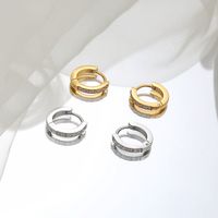 Fashion Geometric Titanium Steel Hoop Earrings Gold Plated Rhinestones Stainless Steel Earrings main image 6
