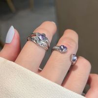 Fashion Heart Shape Silver Plated Metal Crystal Open Ring main image 3