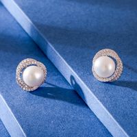 Fashion Flower Sterling Silver Ear Studs Inlaid Pearls Zircon 925 Silver Earrings 1 Pair main image 4