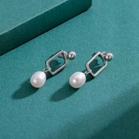 Simple Style Rectangle Sterling Silver Earrings Patchwork Artificial Pearls 925 Silver Earrings 1 Pair sku image 1