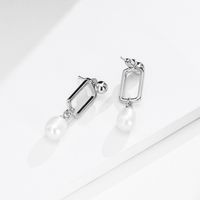 Simple Style Rectangle Sterling Silver Earrings Patchwork Artificial Pearls 925 Silver Earrings 1 Pair main image 5