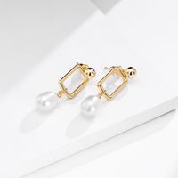 Simple Style Rectangle Sterling Silver Earrings Patchwork Artificial Pearls 925 Silver Earrings 1 Pair main image 4