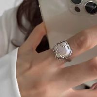 Geometrisch Versilbert Metall Künstliche Perlen Offener Ring sku image 1