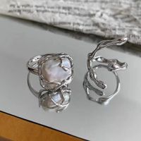 Geometrisch Versilbert Metall Künstliche Perlen Offener Ring main image 2