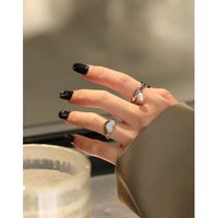 Fashion Solid Color Sterling Silver Open Ring Plating Inlay Pearl 925 Silver Rings main image 3