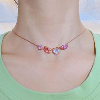 Lady Water Droplets Heart Shape Copper Inlay Artificial Gemstones Bracelets Necklace sku image 3