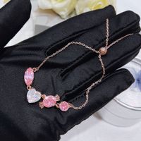 Lady Water Droplets Heart Shape Copper Inlay Artificial Gemstones Bracelets Necklace main image 3