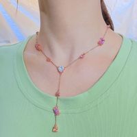 Lady Water Droplets Heart Shape Copper Inlay Artificial Gemstones Bracelets Necklace sku image 5