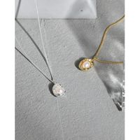 Fashion Solid Color Sterling Silver Necklace Plating Inlay Pearl 925 Silver Necklaces main image 1